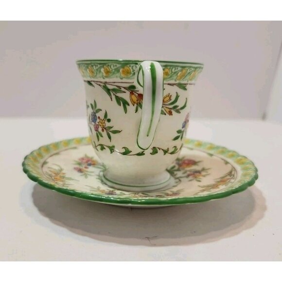 Vintage Mintons Bone China Green Floral Demitasse Teacup And Saucer - Picture 4 of 14